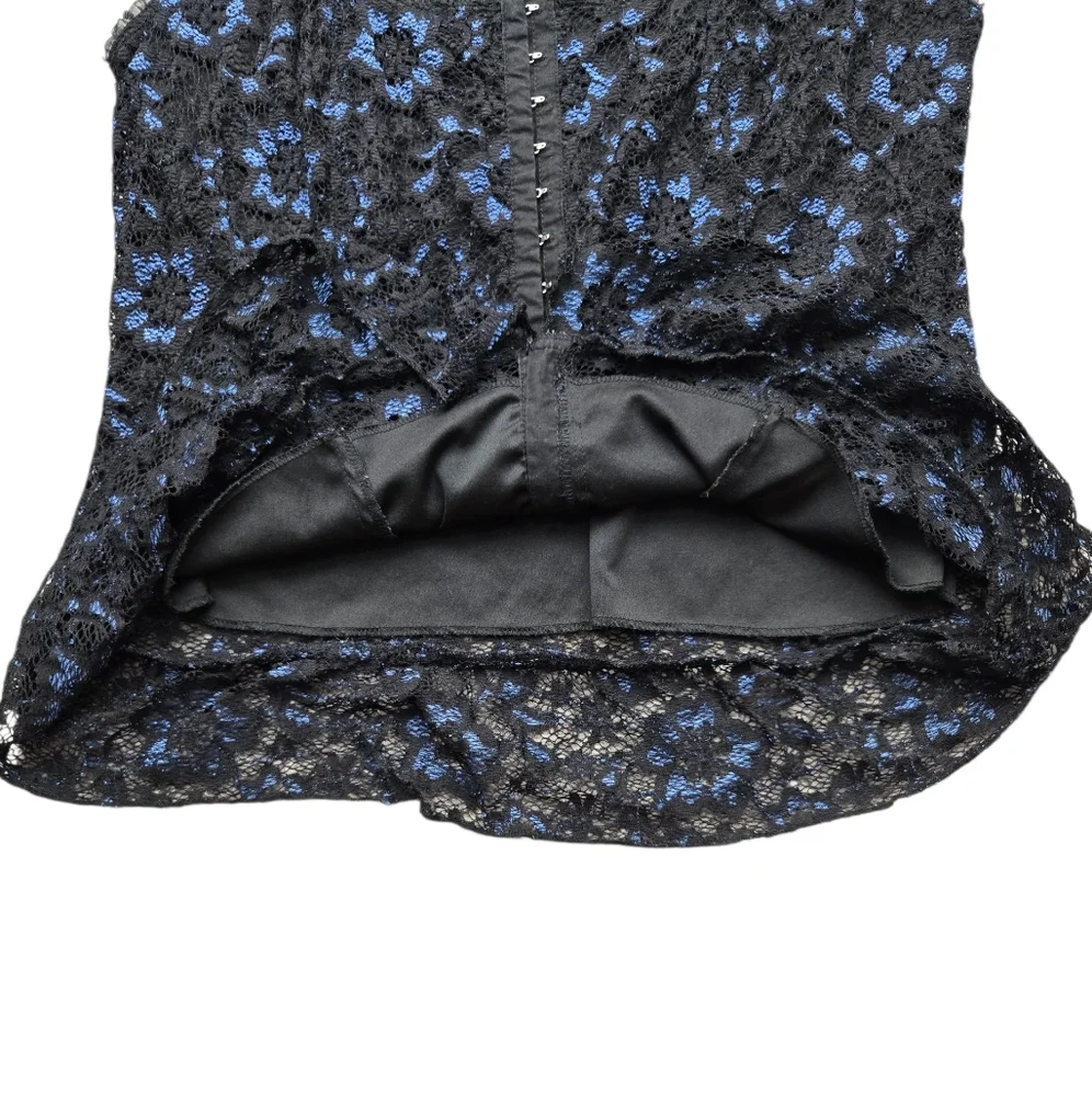 Vintage Y2K Lace Floral Whimsigoth Black Blue Studio 1940 Hook Eye Tank Top L - Picture 4 of 7